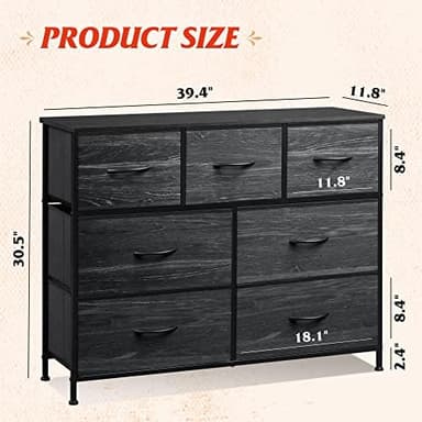 WLIVE 7 Drawer Dresser TV Stand, Entertainment Center, Media Console Table with Metal Frame and Wood Top for TV up to 45 inch, Chest of Drawers for Bedroom, Charcoal Black Wood Grain Print - Image 3