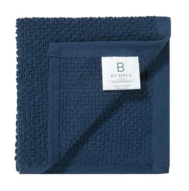 Bumble Premium Dish Cloths Towel 12"x12" | 100% Natural Ring Spun Cotton Tea Towel Set | 430 GSM | Highly Absorbent & Soft Dish Towels | 8 Pack - 4 Popcorn Wide Striped & 4 Solid Kitchen Towels - Blue - Image 6