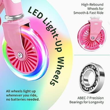 BELEEV Scooters for Kids Ages 3-12 with Light-Up Wheels & Stem & Deck, 2 Wheel Folding Scooter for Girls Boys, 3 Adjustable Height, Non-Slip Pattern Deck, Lightweight Kick Scooter for Children (Pink) - Image 2