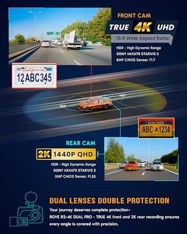 ROVE R2-4K Dual PRO Dash Cam Front and Rear, True 4K+2K Dash Camera for Cars, STARVIS 2 IMX678 + IMX675 Sensors, Free 128GB Card + CPL, WiFi 6 - up to 30MB/s Download Speed, 3" IPS, 24Hr Parking Mode - Image 5