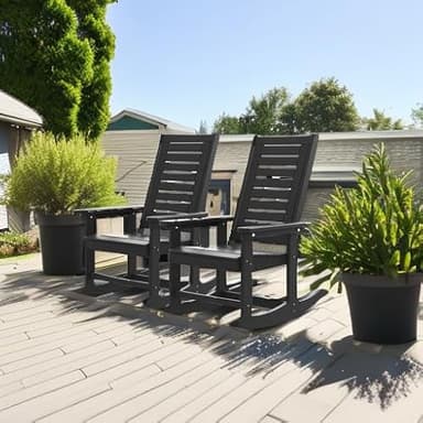 GREENVINES Outdoor Rocking Chairs | Set of 2 | Porch Rocker | HDPE Plastic | Black | Oversized Rockers | High Back | Big & Tall | Ladder Back | for Patio Outside Backyard Balcony - Image 5