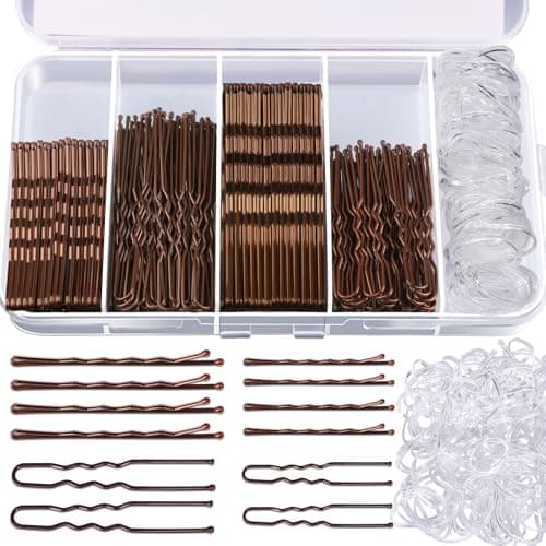 Teenitor 300pcs Bobby Pins Hair Pins Kit, 100 Hair Pin for Women 100 Bobby Pins Brown and 100 Hair Bands, Hair Pins for Buns 2inch 2.36inch 2.75inch - Image 1