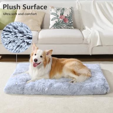 Vonabem Large Dog Bed Crate Pad 36 inch, Washable Pet Beds Medium Small Sized Dogs, Deluxe Plush Anti-Slip Puppy Mats for Sleeping, Soft Kennel Pads 35 * 23 inch Grey - Image 2