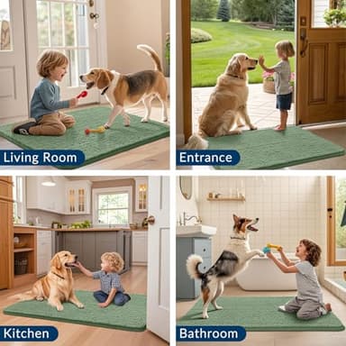 Smiry Dog Door Mat for Muddy Paws 48x30, Absorbs Moisture and Dirt Doormat, Non-Slip Washable Quick Dry Chenille Front Door Mat Indoor Entrance, Entryway Carpet for Inside Floor, Olive Green - Image 7