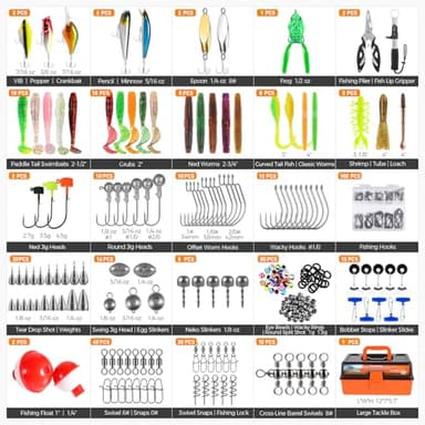 PLUSINNO Large 3 Layers Tackle Box with Tackle Included, 415Pcs Fishing Lures Kit Contains Pliers, Crankbait, Hooks, Weights & Accessories, Comprehensive Bait Lure Gear Gifts for Men Bass Freshwater - Image 6