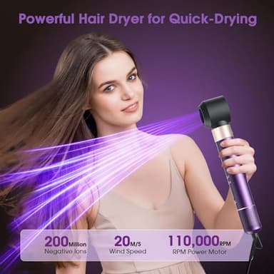Vincofy 7 in 1 Blow Dryer Brush and Hair Dryer, Hot Hair Styler with Negative Ion 110,000 RPM Hair Straightener Brush for Fast Drying Straightening Curling Voluming, Suitable for All Types,Purple - Image 5