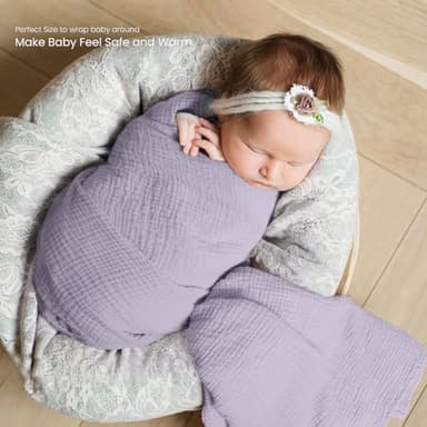 lulumoon Muslin Swaddle Blanket Baby - Cotton Swaddling Blanket Soft Baby Receiving Blankets Neutral 3Pack(Pink+Purple) - Image 2