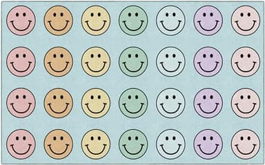 Flagship Carpets Schoolgirl Style Pastel Rainbow Smileys Criss-Cross Applesauce Educational Area Rug for Kids Room, Children's Classroom for Teaching and Playroom, 7'6" x 12', Multi, Seats 28 - Image 1