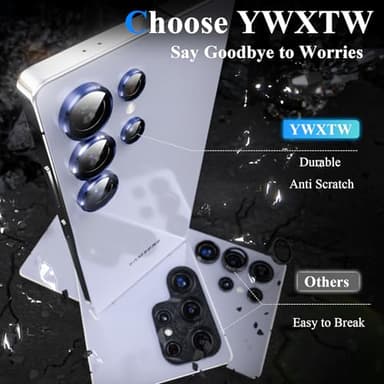 YWXTW Camera Lens Protector for Samsung Galaxy S25 Ultra, [5X Stronger] Individual Metal Ring Tempered Glass Camera Screen Protector for S25 Ultra Accessories, Anti Scratch, 1 Set (Titanium Blue) - Image 2