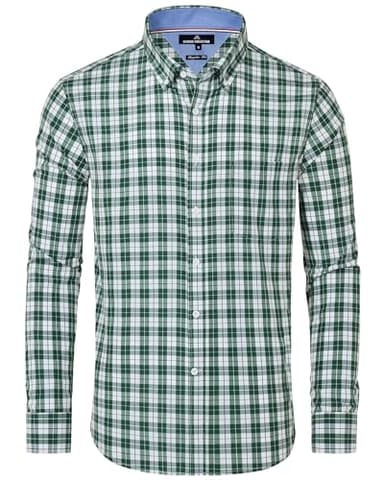 Alimens & Gentle Men's Plaid Button Down Shirts Cotton Long Sleeve Dress Shirts Regular Fit Gingham Shirts - Image 1