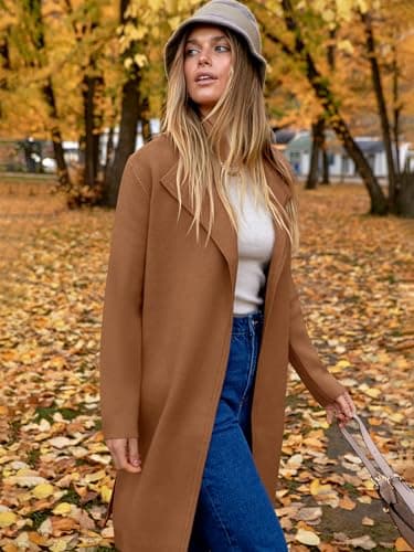 ANRABESS Women's Long Cardigans Sweater 2025 Fall Dressy Casual Lapel Knit Warm Trench Coatigan Oversized Blazer Jacket Coat Caramel Small - Image 6