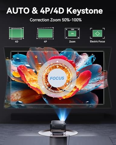 4K Projector Decoding Support, Projector with WiFi and Bluetooth, Native 1080P mini projector, 180° Rotatable with Auto Keystone, 200'' Screen Portable Outdoor Home Theater Movie Smart Projectors - Image 4