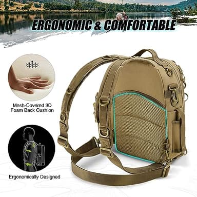 Piscifun Fishing Tackle Backpack with Rod & Gear Holder, Lightweight Outdoor Water-Resistant Fishing Shoulder Storage Bag - Image 3