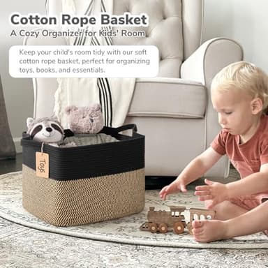 Goodpick Woven Storage Baskets for Organizing, 18" x 14" x 12" Wicker Laundry Basket for Shoes,Towel, Blanket Basket for Living Room, Toy Baskets Storage Kids with Handles - Image 2