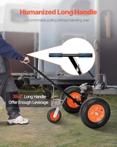 VEVOR Trailer Dolly, 1200lbs Tongue Weight Capacity, Carbon Steel Trailer Mover with 18 inch and 22 inch Height Adjustable Trailer Dolly, 2 inch Ball, 15.2 inch Pneumatic Tires, for Moving RV - Image 6
