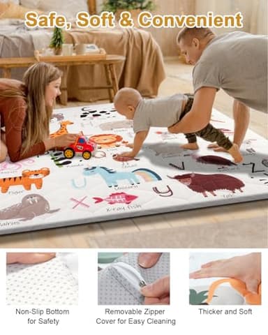 TINYHARBO Premium Foam Baby Play Mat 50" x 50" – Removable & Machine Washable Cover, Extra Thick Padding Playpen Mat, Non-Slip Crawling Mat, Easy to Clean for Infants, Toddlers & Babies - Image 5