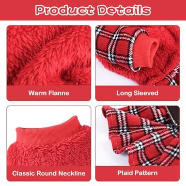 Dog Sweater Dresses for Small Dogs Girl Boy, Plaid Dog Clothes Outfit, Winter Warm Fleece Princess Plaid Dresses, Pet Festival Outfits Apparel Clothing, Small, Red, S - Image 6
