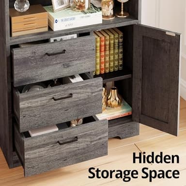 IRONCK Bookshelf with Door and 3 Drawers, 71in Tall Bookcase Shelf with 3-Tier Shelves, for Bedroom Living Room Entrance Hallway Home Office - Image 4