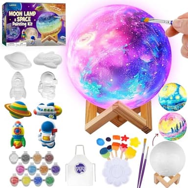 Paint Your Own Moon Lamp Kit, Cool Gifts DIY 3D Moon Night Light, Arts and Crafts for Kids Ages 8-12，Space Art Supplies Craft Kits, Girls Boy Birthday & Christmas Gifts Ages 3 4 5 6 7 8 9 10 11 12+ - Image 1