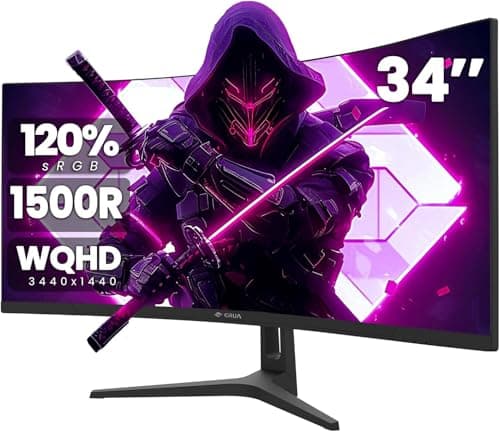 CRUA 34Inch Ultrawide Gaming Monitor, WQHD(3440 * 1440P) 144Hz/165Hz Curved Monitor,120% sRGB, Computer Monitor That Supports AMD Freesync, Wall Mountable Installs(HDMI, DP)-Black - Image 1