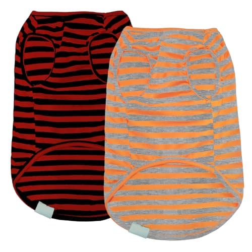 ZhuPolly Dog Shirts for Small Dogs Boy Girl 2 Pack Stretchy Lightweight Spring Calm Puppy Clothes Breathable Tshirts for Medium Dogs Orange and Red Size L for Father Day - Image 1