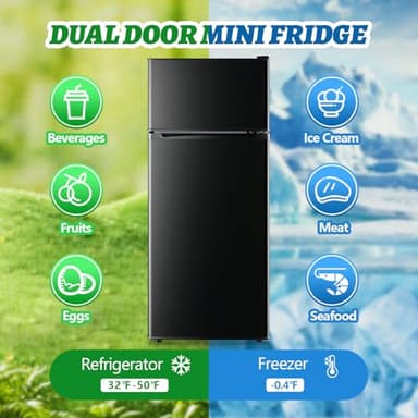 DEMULELR 4.5Cu.ft Small Mini Refrigerator with Freezer Black Two Door Mini Fridge with Crisper Drawer & Extra Drink Space, LED Light, Apartment Size Fridge for Dorm Office 17.5" W x 18.5" D x 43" H - Image 2