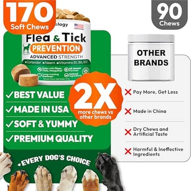 Flea and Tick Prevention for Dogs Pills - Natural Dog Flea & Tick Control - 170 Soft Chewables - Oral Defense Treatment for Dogs Supplement - Vet Formulated Chews - All Breeds & Ages - Made in USA - Image 5