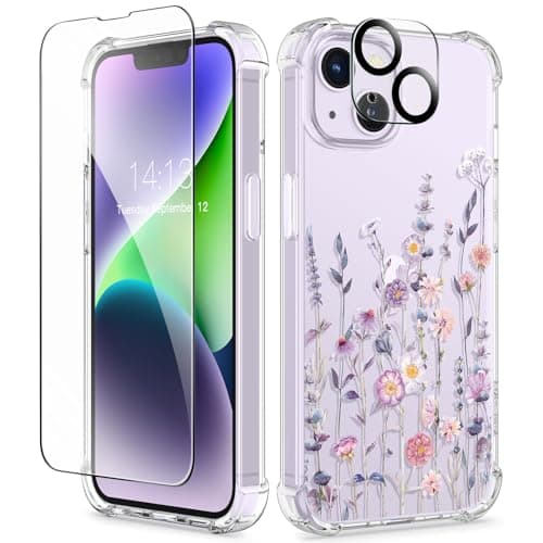 GVIEWIN for iPhone 14 Case Floral, with Screen Protector+Camera Lens Protector,[Non Yellowing]Soft Shockproof Clear Phone Protective Cover for Women, Flower Pattern Design 6.1"(AA-Floratopia/Colorful) - Image 1