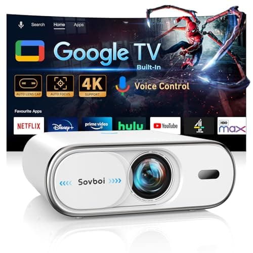 Projector Compatible with Google TV|1800 ANSI|Auto Lens Cap&4D Keystone|Auto Focus|Voice Control Portable Outdoor Projector 4K with WiFi and Bluetooth, Sovboi Smart Proyector for Netflix Home Theater - Image 1