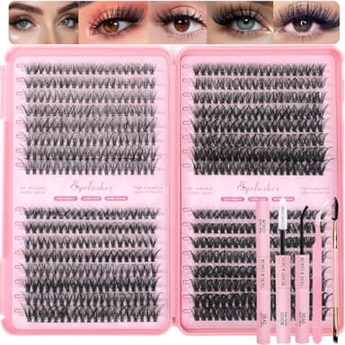 Lash Clusters Kit, 640 Pcs Eyelashes Clusters Extensions Kit 9-16mm Individual Lashes D Curl Fluffy Wispy False Eyelashes Thin Band, with Bond Seal Tweezers Brush DIY (30D+40D+50D+60D Kit 9-16mm) - Image 1