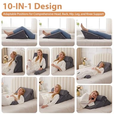 3PCS Wedge Pillow for Acid Reflux Relief, Adjustable Wedge Pillow Headboard, Bed Wedges Pillow for Back Pain Relief, Sleeping, Post Surgery, Back Support Pillows for Sitting Up, Snoring, Plush Grey - Image 3
