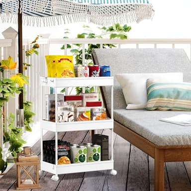 SPACEKEEPER Storage Rolling Cart, 3 Tier Laundry Room Organization Utility Cart Bathroom Organizer Mobile Shelving Unit Shelves Multi-Functional Trolley, White - Image 7
