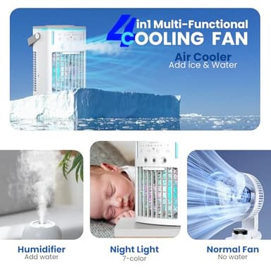 Portable Air Conditioners Fan,Small Cooler Evaporative Air Conditioner with Remoter,Mini Portable AC for Room Camping Car Office,3-in-1 Desktop Personal Mini Cooler with Colorful Night Light - G - Image 2