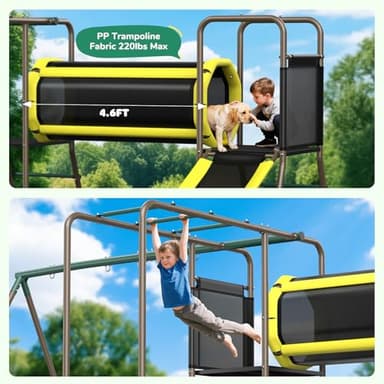 Hapfan 660lbs Swing Set with Slide,Crawl Tunnel and Monkey Bars for Backyard,5 in 1 Metal Swingset Outdoor for Kids Aged 3-12 - Image 3