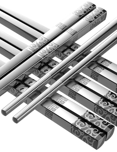 TINMARDA Metal Chopsticks Reusable 5 Pairs Stainless Steel Chopsticks Dishwasher Safe Square Lightweight Non-Slip Chop Sticks Present Set (Silver) - Image 1