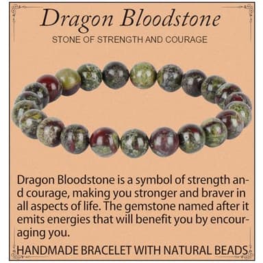 QOGIR Dragon Bloodstone Bracelet - Courage Bracelet for Women Men - Handmade Natural Gem Stone Beaded Stretch Elastic Healing Bracelets 8mm - Image 1