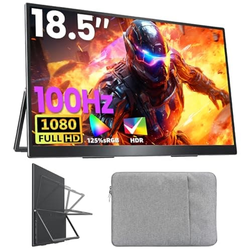 Upperizon Portable Monitor 18.5" FHD 125% sRGB 100Hz IPS HDR HDMI USB-C Travel Monitor for Laptop MacBook PC Surface PS5 Xbox, Large External Display with Kickstand & Speakers, VESA Compatible