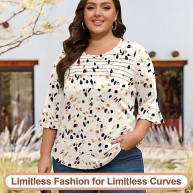 Blingfit Blouses for Women Trendy Tops 3/4 Sleeve Shirts Summer Blouse Casual Dressy Basic Floral T-Shirts Lightweight Work Tops M - Image 5