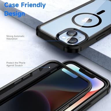 seacosmo for iPhone 14 Case, Full Body Bumper with Built-in 9H Tempered Glass Privacy Screen Protector and Camera Lens Protector, Compatible with MagSafe, Shockproof Phone Cover, 6.1", Black - Image 7