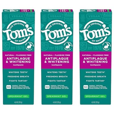 Tom's of Maine Antiplaque and Whitening Fluoride Free Natural Toothpaste Gel, Vegan, Spearmint, 4 Ounces (3 Pack) - Image 8