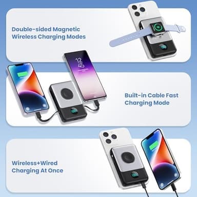 6 in 1 Magnetic Portable Charger for iPhone with Built-in Cables, 10800mAh 25W PD Fast Charging Power Bank, 6 Outputs LCD Display Travel Essential Battery Pack for iPhone 17/16/15/14/13/12,Apple Watch - Image 6