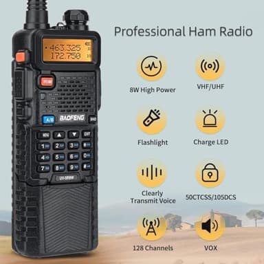 Ham Radio Baofeng UV-5R 8W Long Range UV5R Handheld Dual Band High Power 3800mAh Rechargeable Walkie Talkies Portable Two Way Radio with Earpiece USB Charging Cable Full Kit,2Pack - Image 3