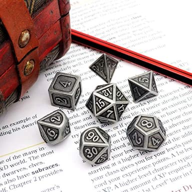 Haxtec Antique Iron Metal DND Dice Set Silver D&D Polyhedral Dice W/PU Leather Dice Bag Compatible with Dungeons and Dragons Gift TTRPG - Image 2