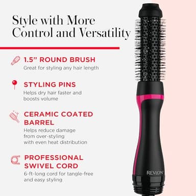 REVLON One-Step Hair Dryer and Styler - Root Booster Round Brush for Styling, Dryer Brush for Fast and Easy Salon-Quality Blowout, More Shine and Less Frizz (1-1/2 in) - Image 5
