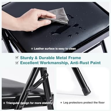 Elevon Pack of 4 (Fabric/Vinyl) Steel Frame Metal Foam Padded Folding Chairs, Black - Image 5