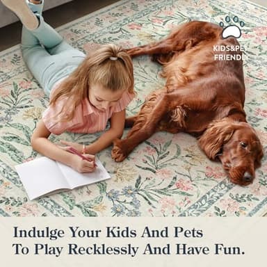 Lahome Boho Washable Girls Bedroom Rugs 9x12, Beige Cream Floral Large Area Rugs for Bedroom, Soft Non-Slip Thin Carpet for Nursery Kids Playroom Dining Room Home, Beige - Image 5