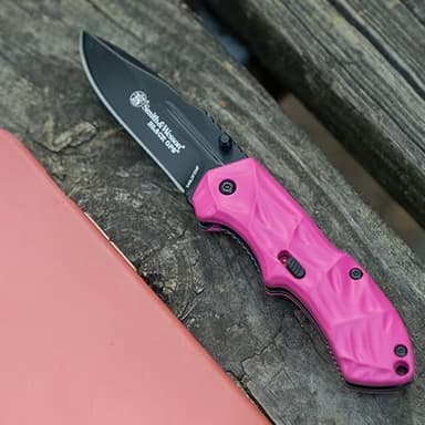 Smith & Wesson Black Ops SWBLOP3SMP Pink 5.8in S.S. Assisted Opening Knife with 2.5in Drop Point Blade and Aluminum Handle for Tactical, Survival and EDC - Image 2
