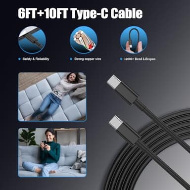 Essri Type C Charger Fast Charging for Samsung Galaxy S25 S24 S23 S22 Note 20,4Pack 25W Super USB C Fast Charger Block with (6ft+10ft) x2 Cables for iPhone 15/16 Pro Max/Plus, Android Phones - Black - Image 5