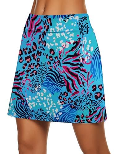 Ekouaer Women's Athletic Golf Skort - Athletic Running Workout Active Skorts Skirts with Shorts Blue Leopard-Print M - Image 2