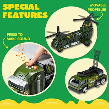 JOYIN 25 in 1 Green Military Big Truck Toys, Army Men Tanks Set with Soldier Men, Mini Battle Car Toy in Carrier Truck with Lights and Sounds, Gifts for Toddler Kids Boys Ages 3+ - Image 5